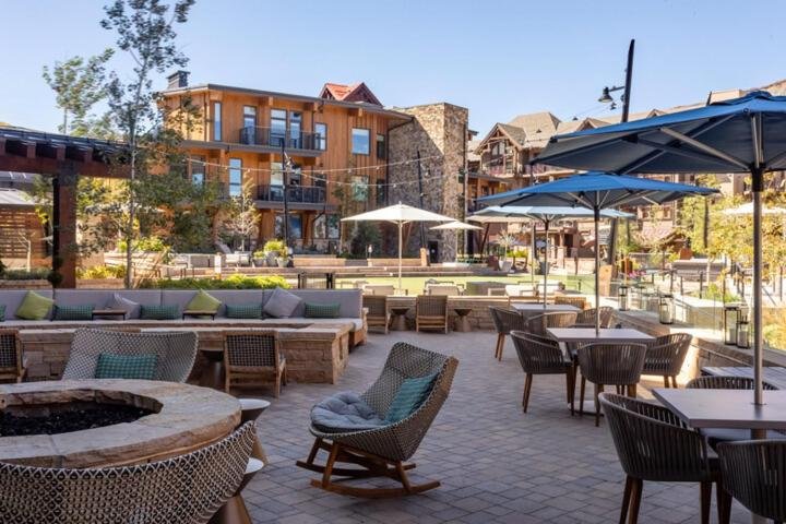 limelight snowmass patio overlooking ice rink at snowmass village, colorado