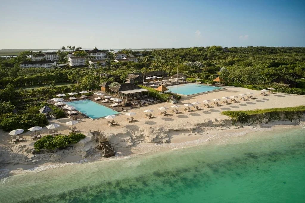 como parrot cay beach aerial view in turks and caicos