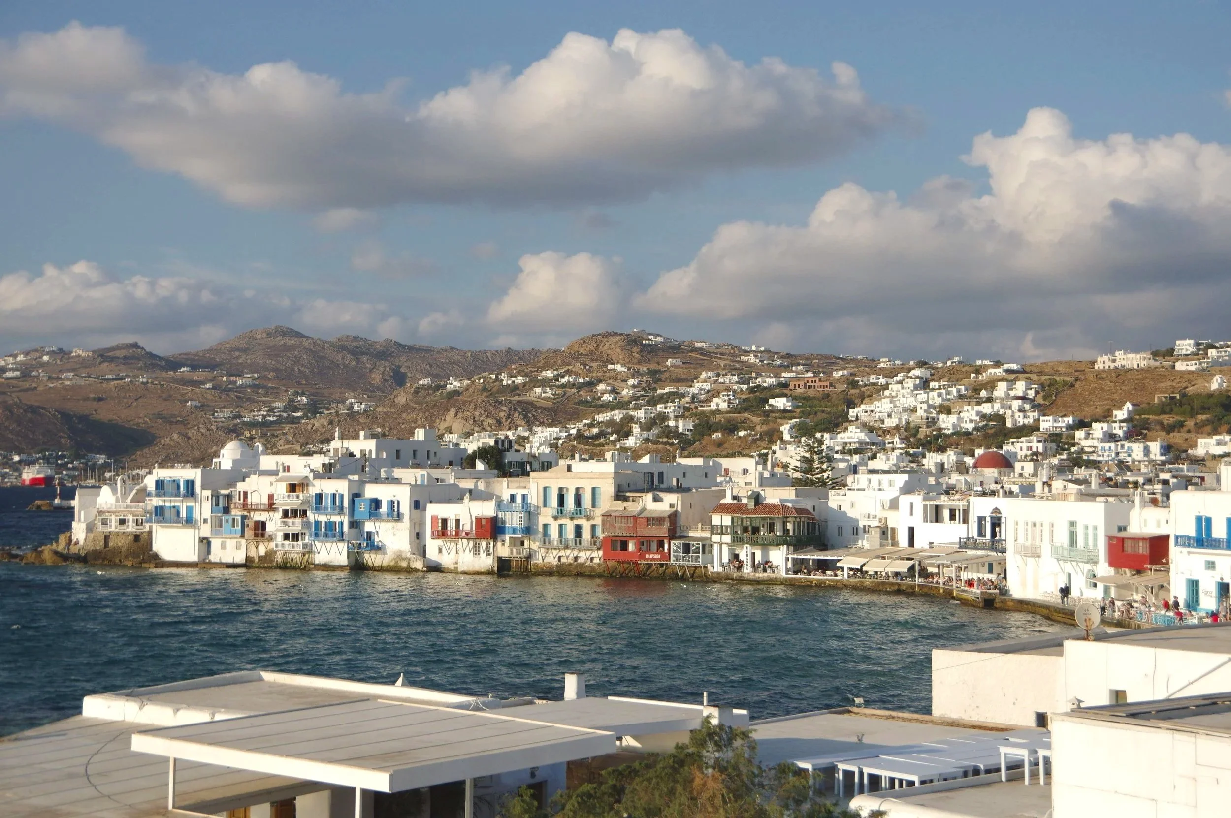 mykonos chora in the evening.