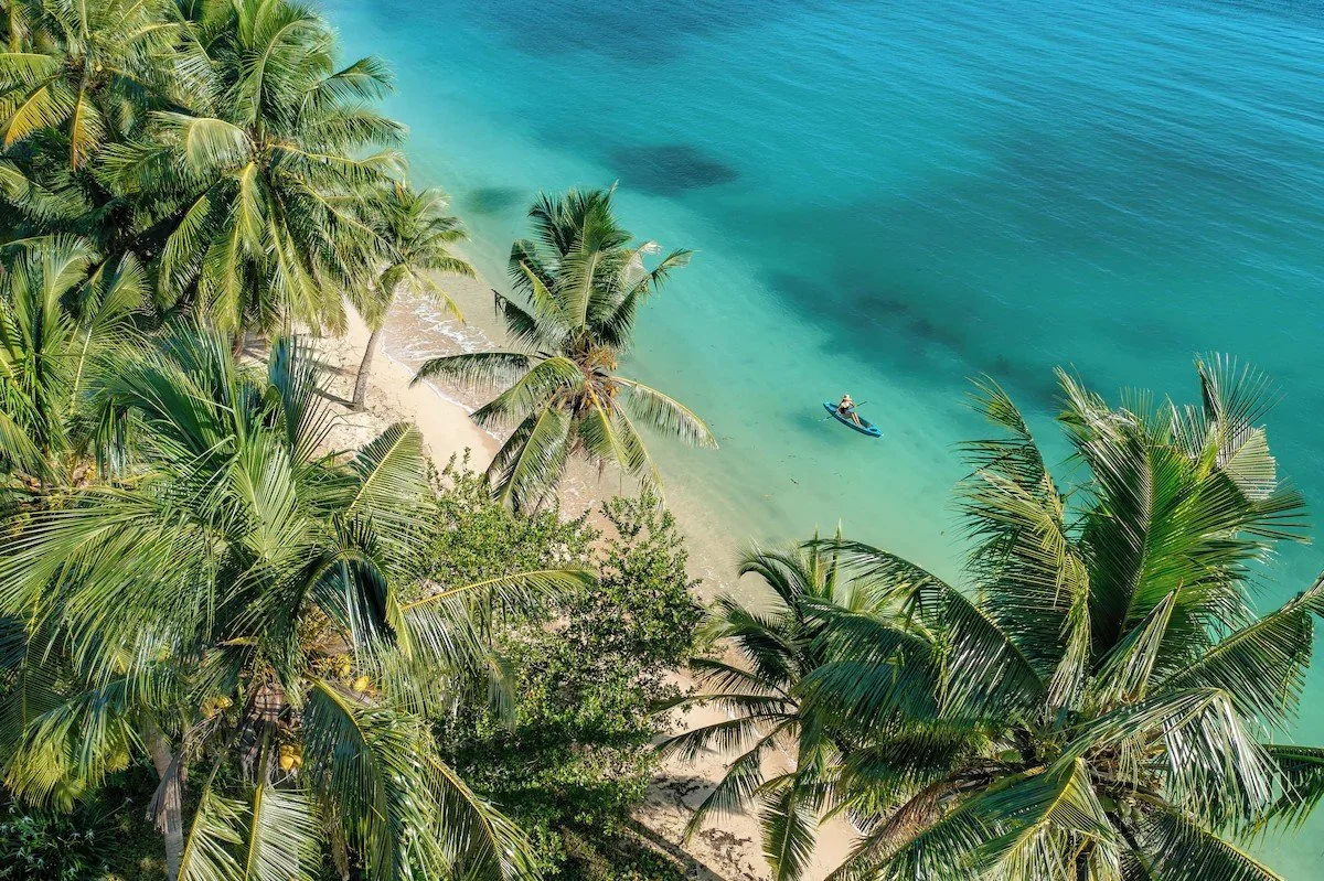 overhead beach view at the wakaya club and spa in fiji