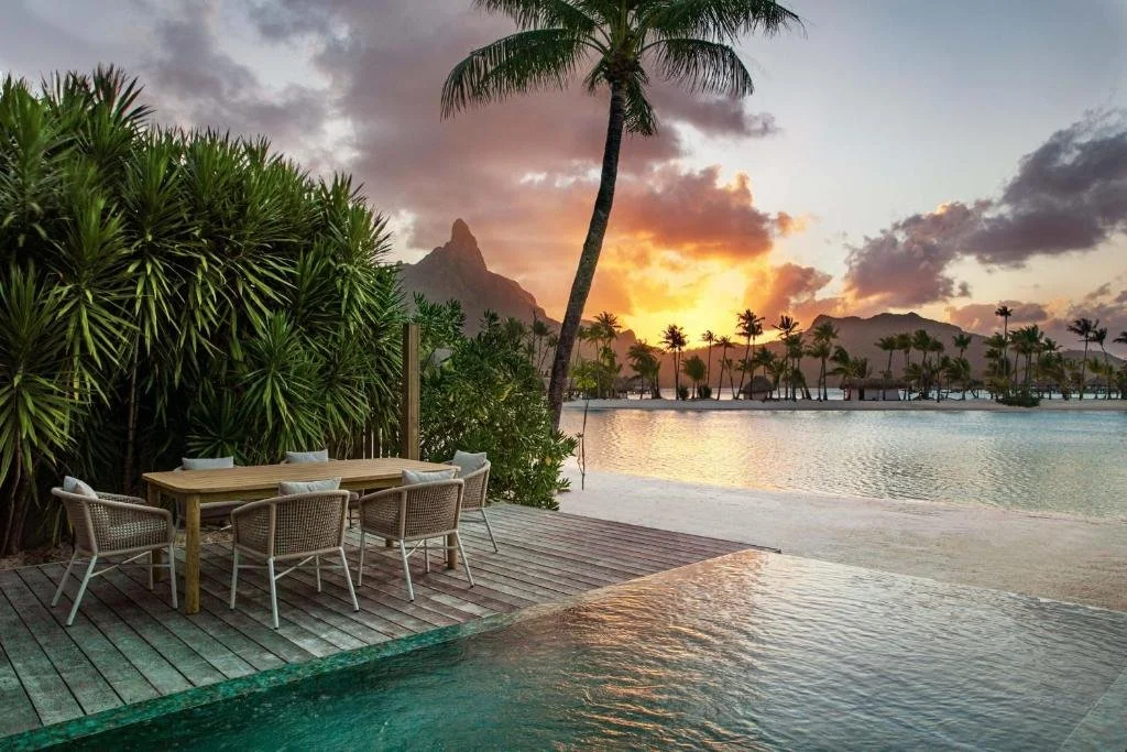 infinity pool at beach villa in the westin bora bora in french polynesia