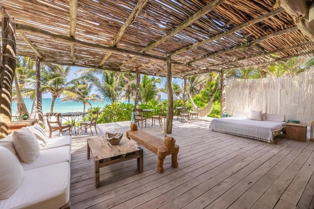 balcony overlooking beach in tulum mexico at la valise tulum