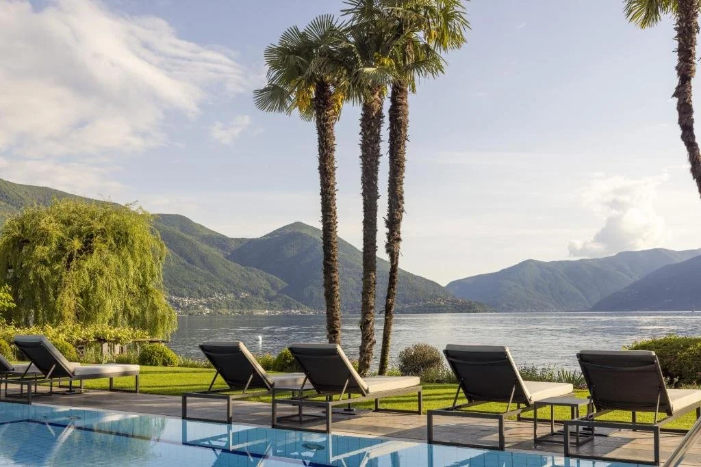 pool overlooking lake maggiore at Hotel Eden Roc Ascona in Switzerland