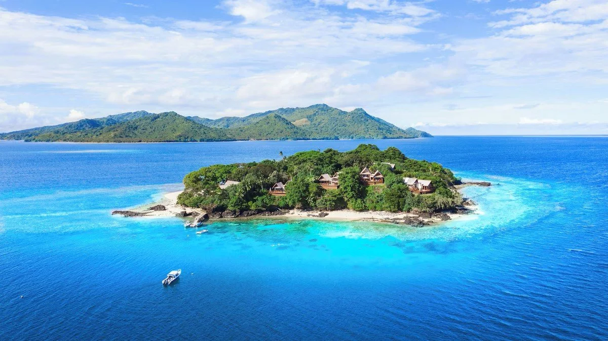aerial view of royal davui island resort in fiji