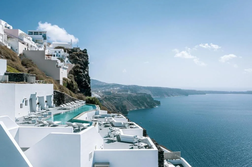 views overlooking the cliffs of imerovigli in at grace hotel in santorini greece