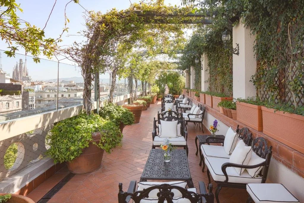 outdoor terrace overlooking barcelona spain at el palace barcelona