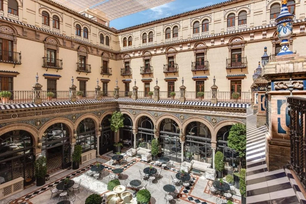 interior courtyard of hotel alfonso XIII in menorca spain