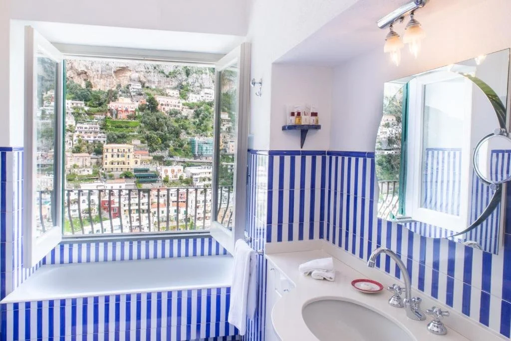 bathroom with a view in hotel poseidon in positano italy