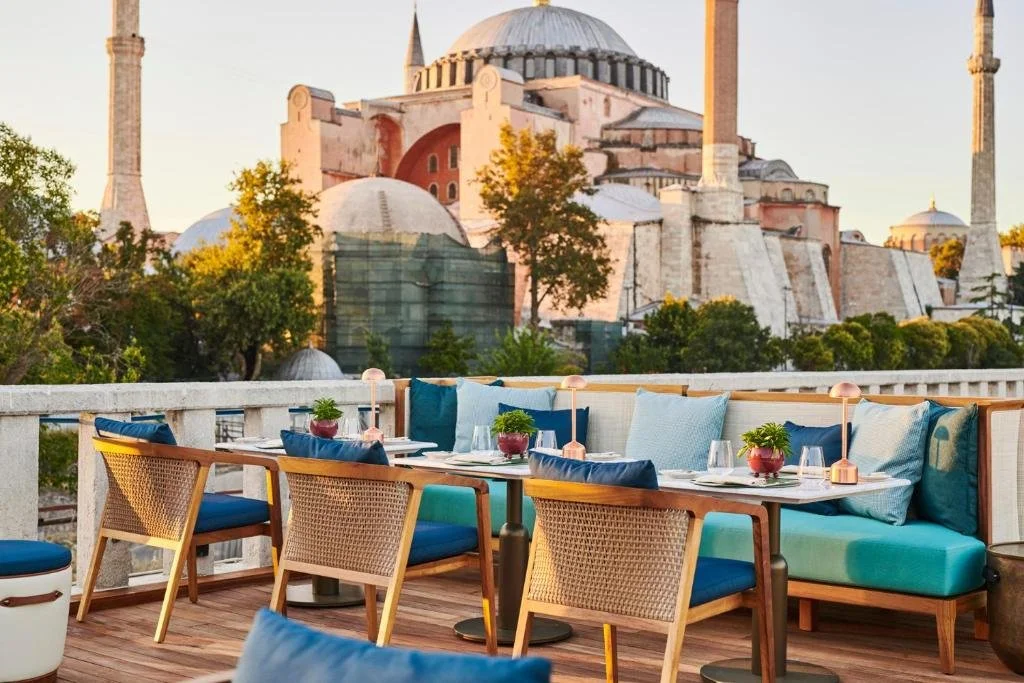 rooftop bar overlooking istanbul blue mosque in istanbul