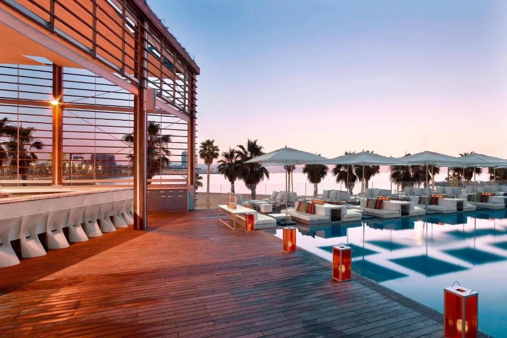 sunset at the pool at the w hotel in barcelona spain
