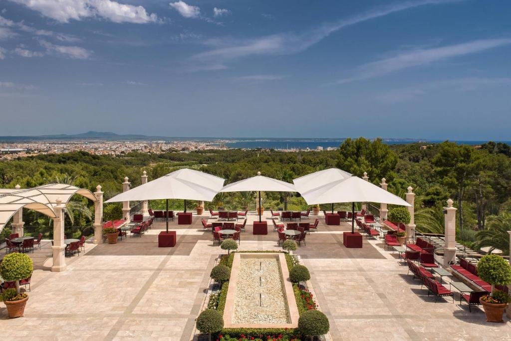 terrace overlooking the sea at Castillo Hotel Son Vida in Mallorca Spain