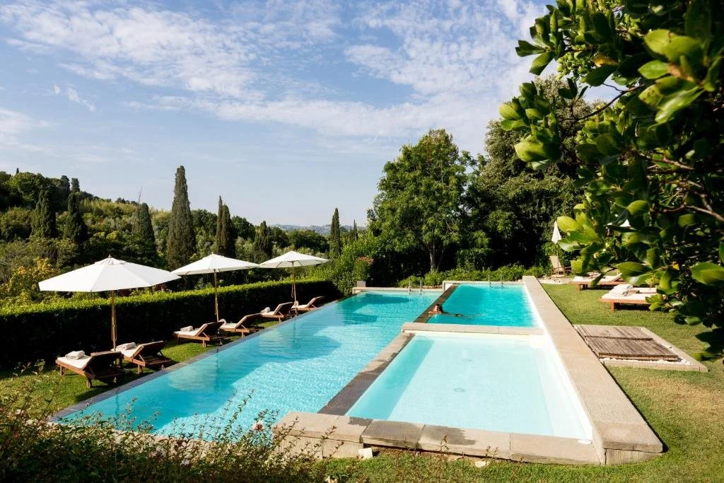 Pool area at Il Salviatino a villa in fiesole italy