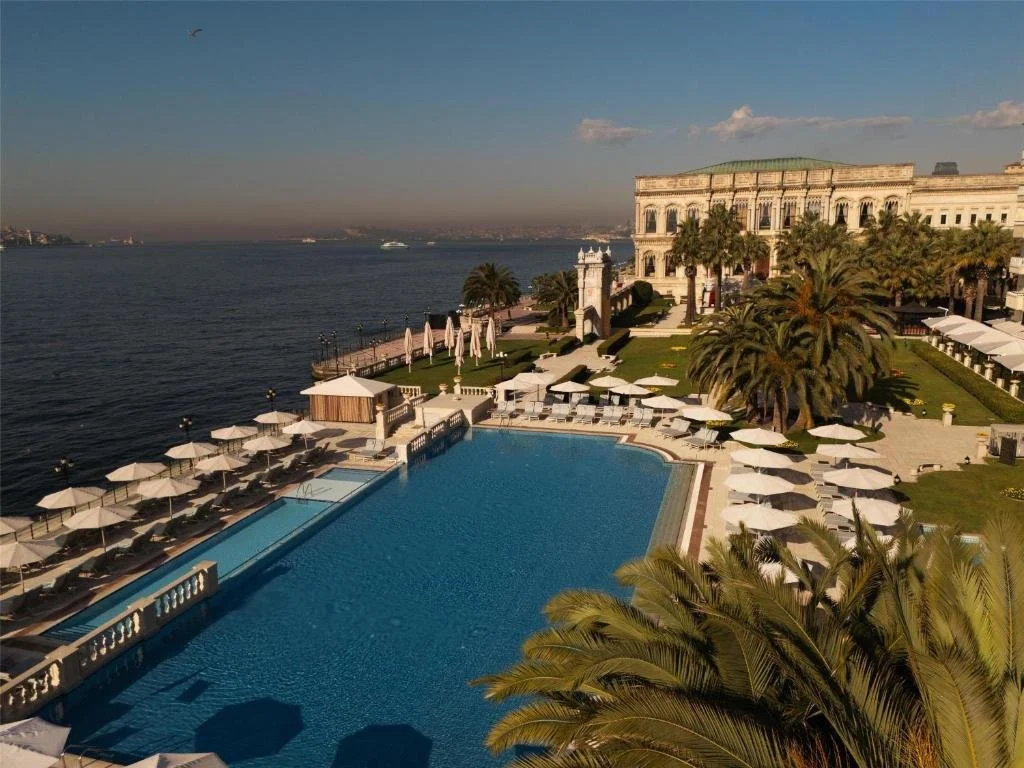 ciragan palace kempinski pool overlooking the bosphorous in istanbul