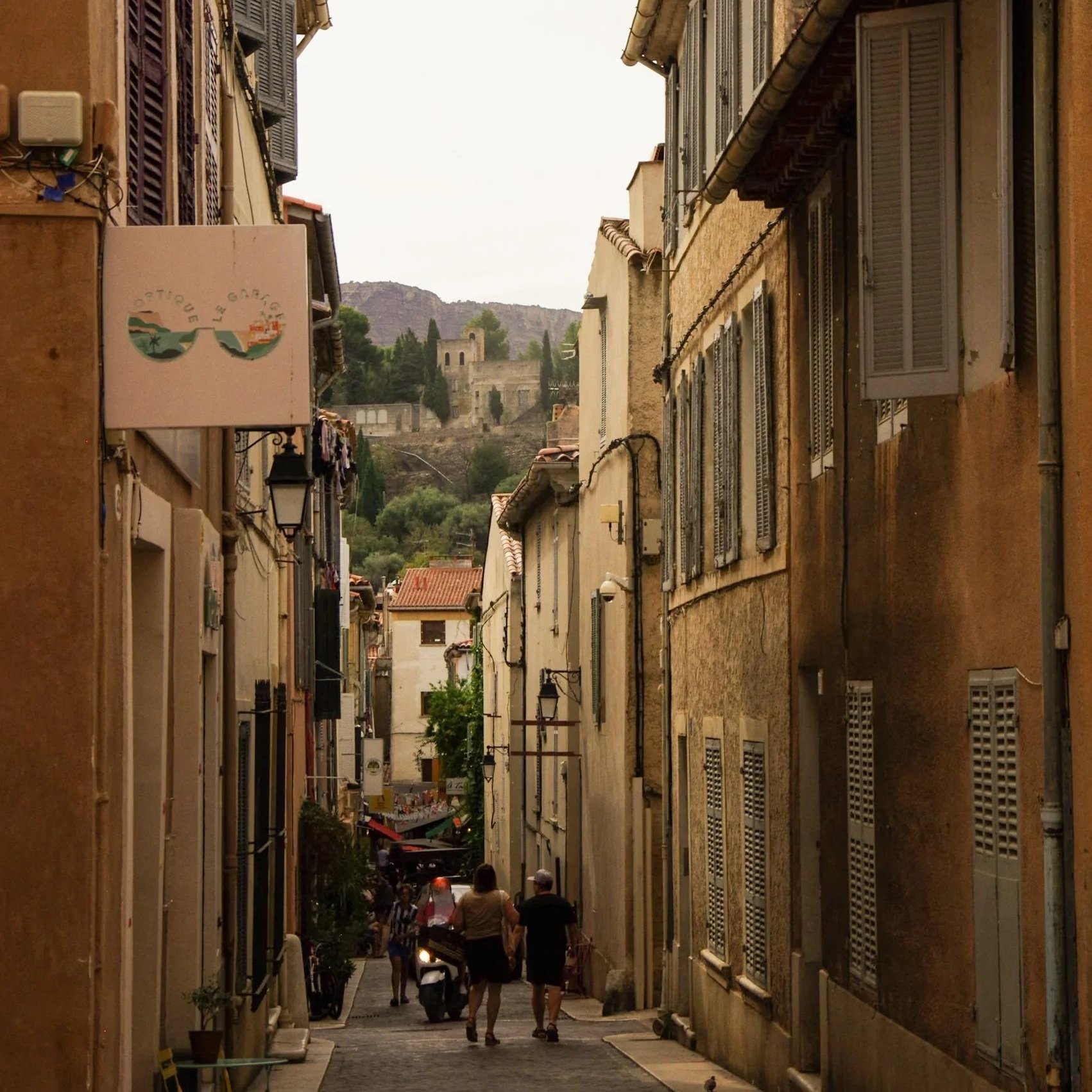 Streets of Cassis, France at dusk