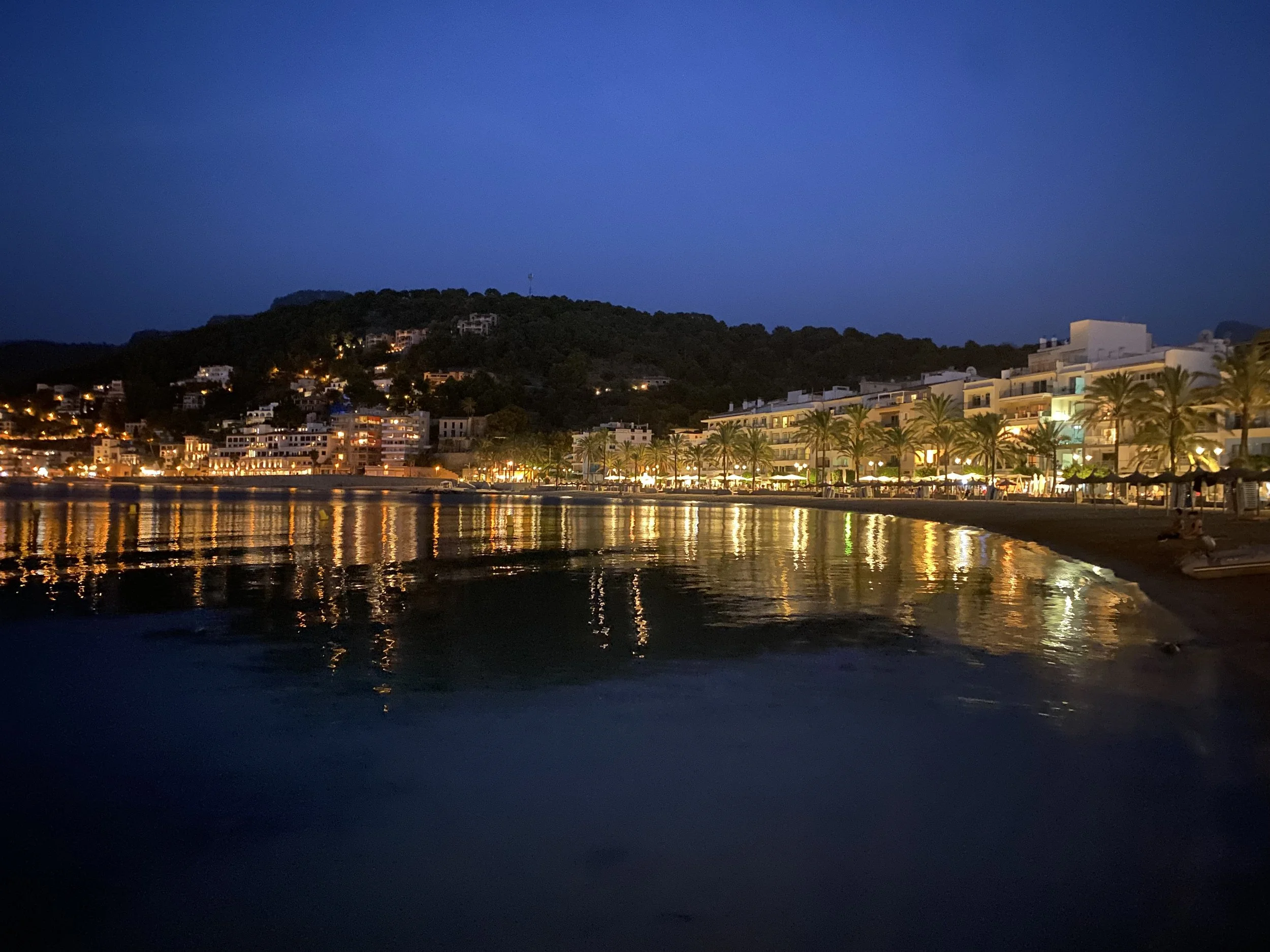 port de soller in mallorca at night