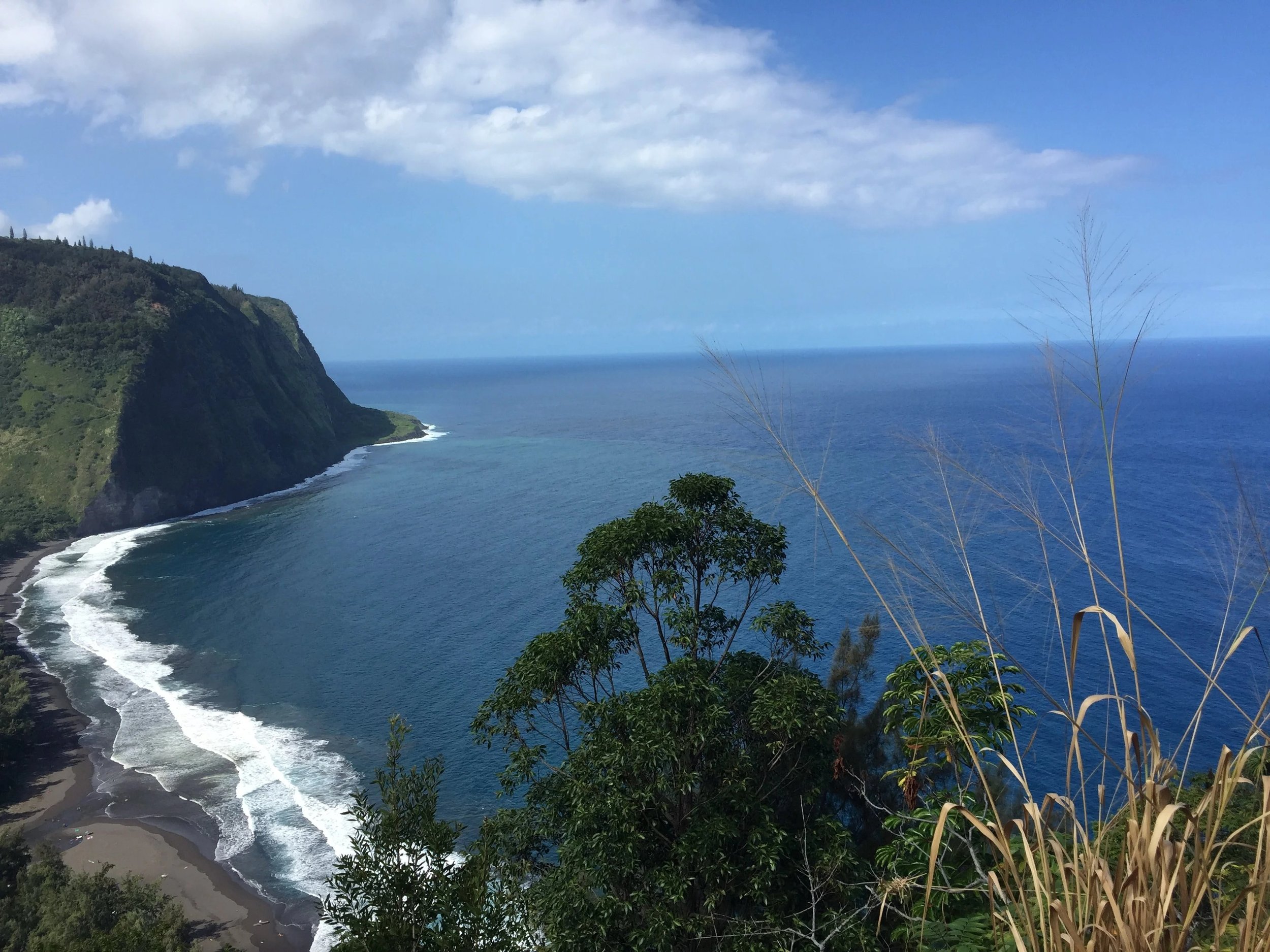 view overlooking waipo valley black sand beach on big island hawaii