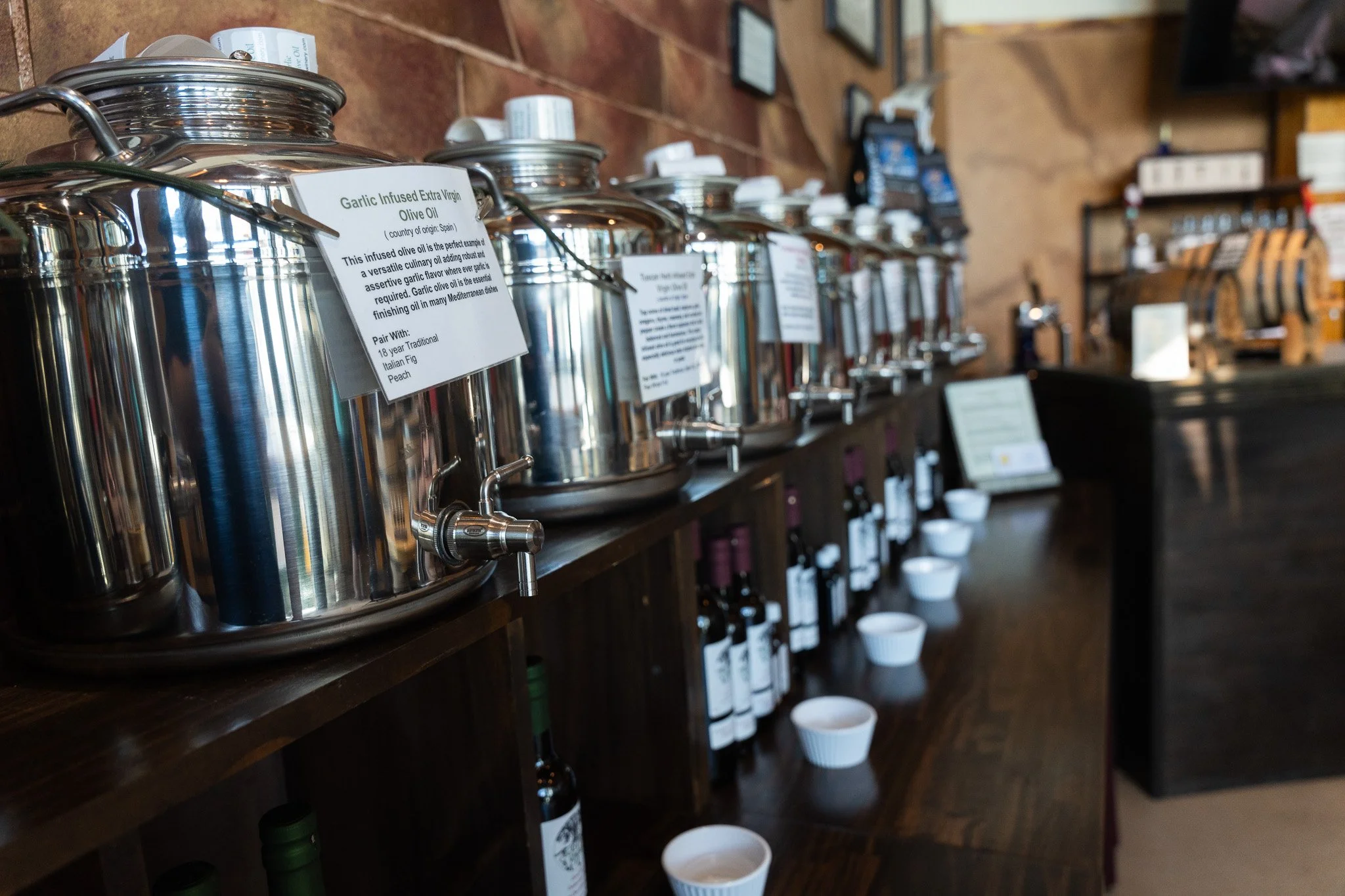 Olive oil tasting at Charis Winery and Distillery.