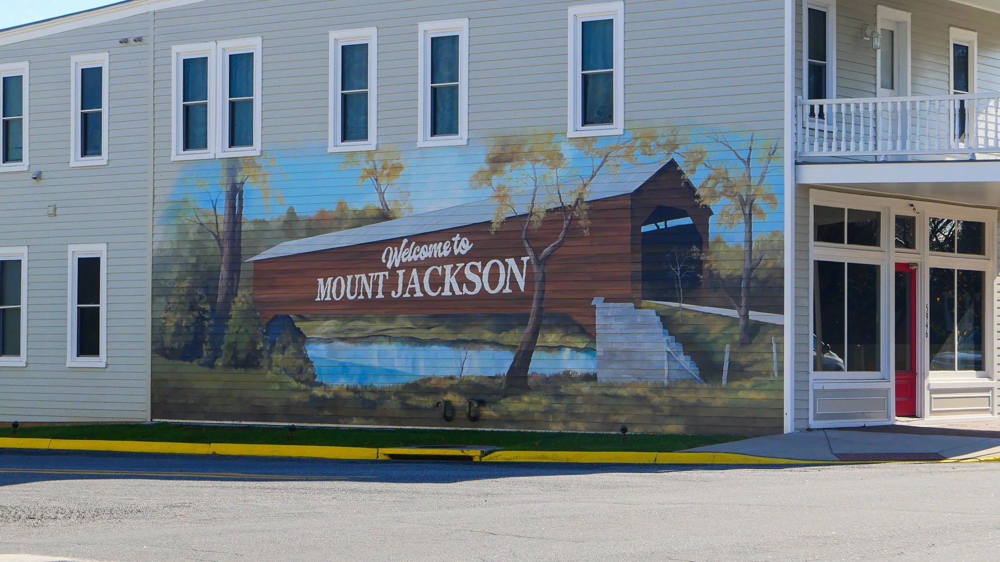 A mural on a building on Main Street in Mount Jackson, VA. Of course, it depicts one of our favorite spots!