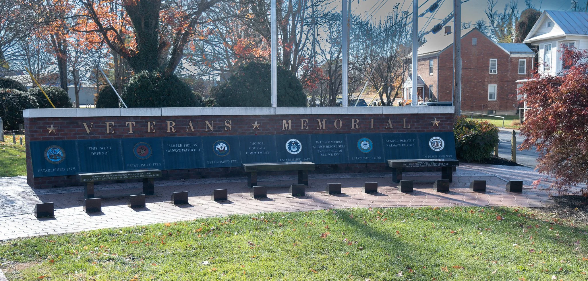 The Veteran's Memorial in Mount Jackson, VA honoring all branches of the military.