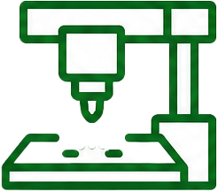 A 3D illustration of a CNC machine or laser cutter used for precision manufacturing.