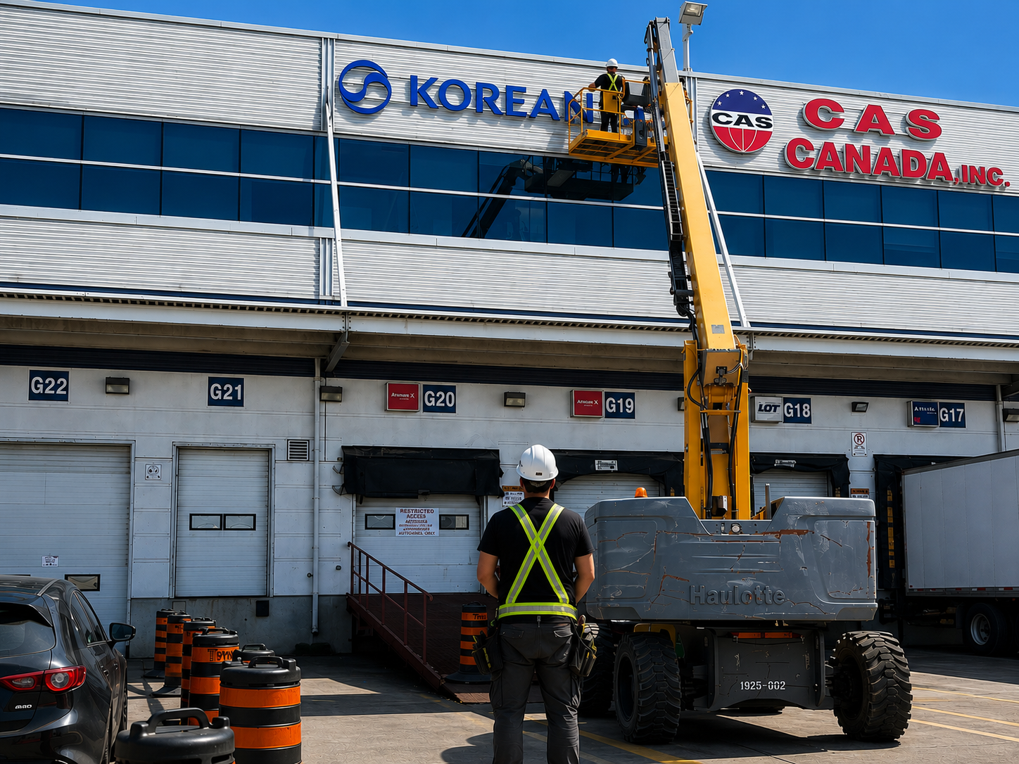 Professional sign installation in progress