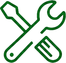 Icon of a wrench and a screwdriver crossed together.