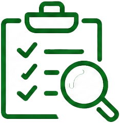 Checklist with three checkmarks and a magnifying glass.