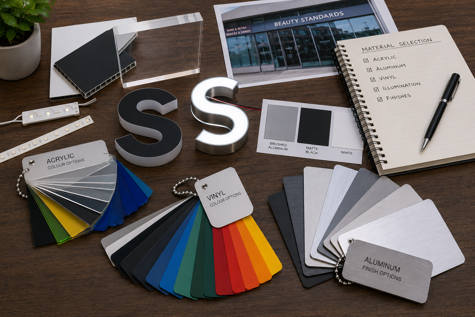 Custom sign manufacturing material sample
