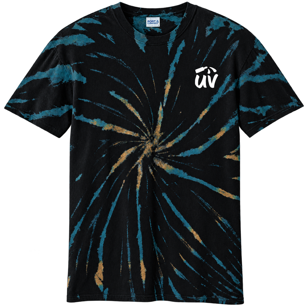 Black Teal Spiral Tie-Dye T-Shirt.png