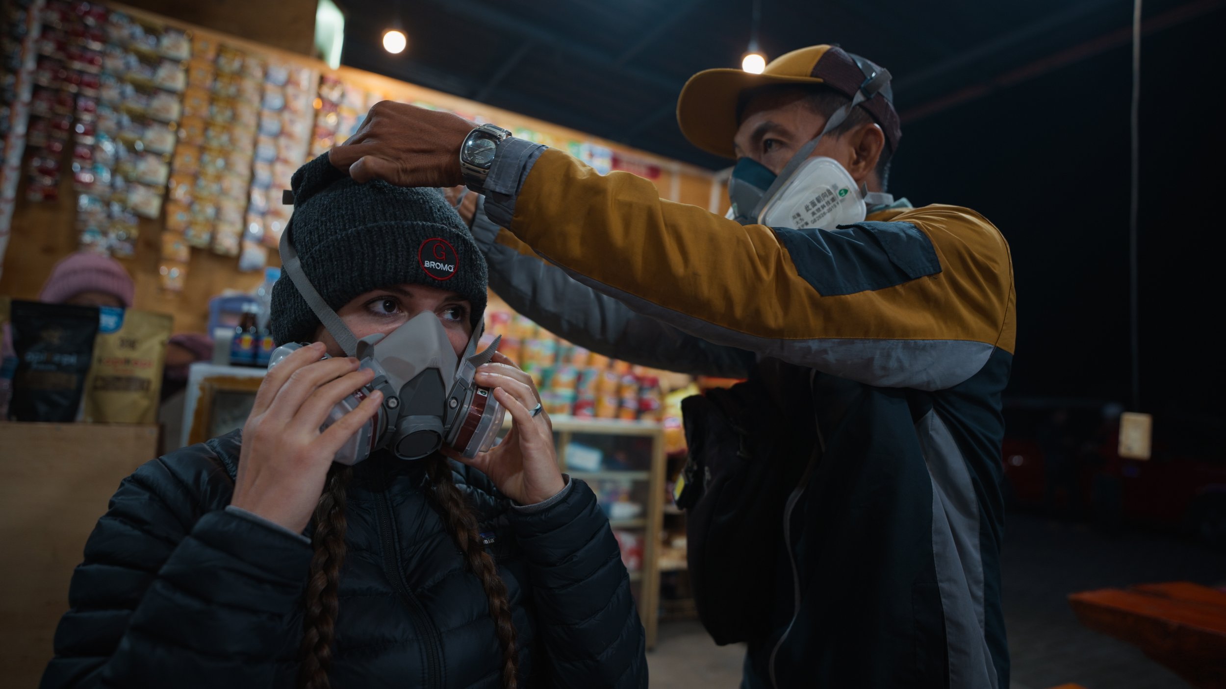 Our guide fitted us with our gas masks and explained how to use it to avoid breathing in toxic sulfuric gases at Ijen Crater