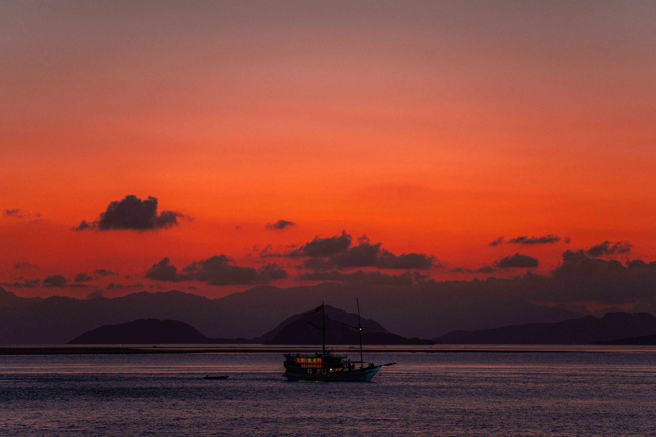 The sky ignited, as if on fire, as the sun set near Kalong Island