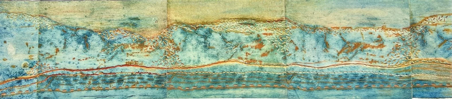Barbara dawson Impressions. Collagraph with stitich .JPG