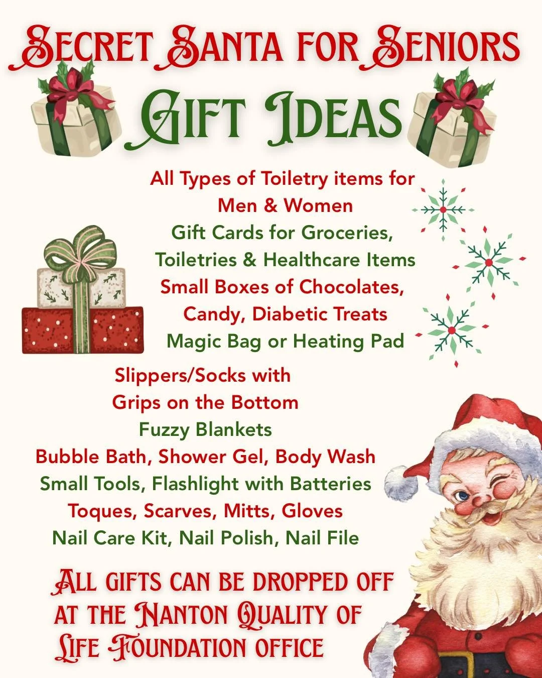🎁 Secret Santa for Seniors is back! 🎄✨

The holidays can be a difficult time for many seniors in our community. Some have family who live far away, others have outlived loved ones, and some simply find themselves alone as the years go on.

This sea