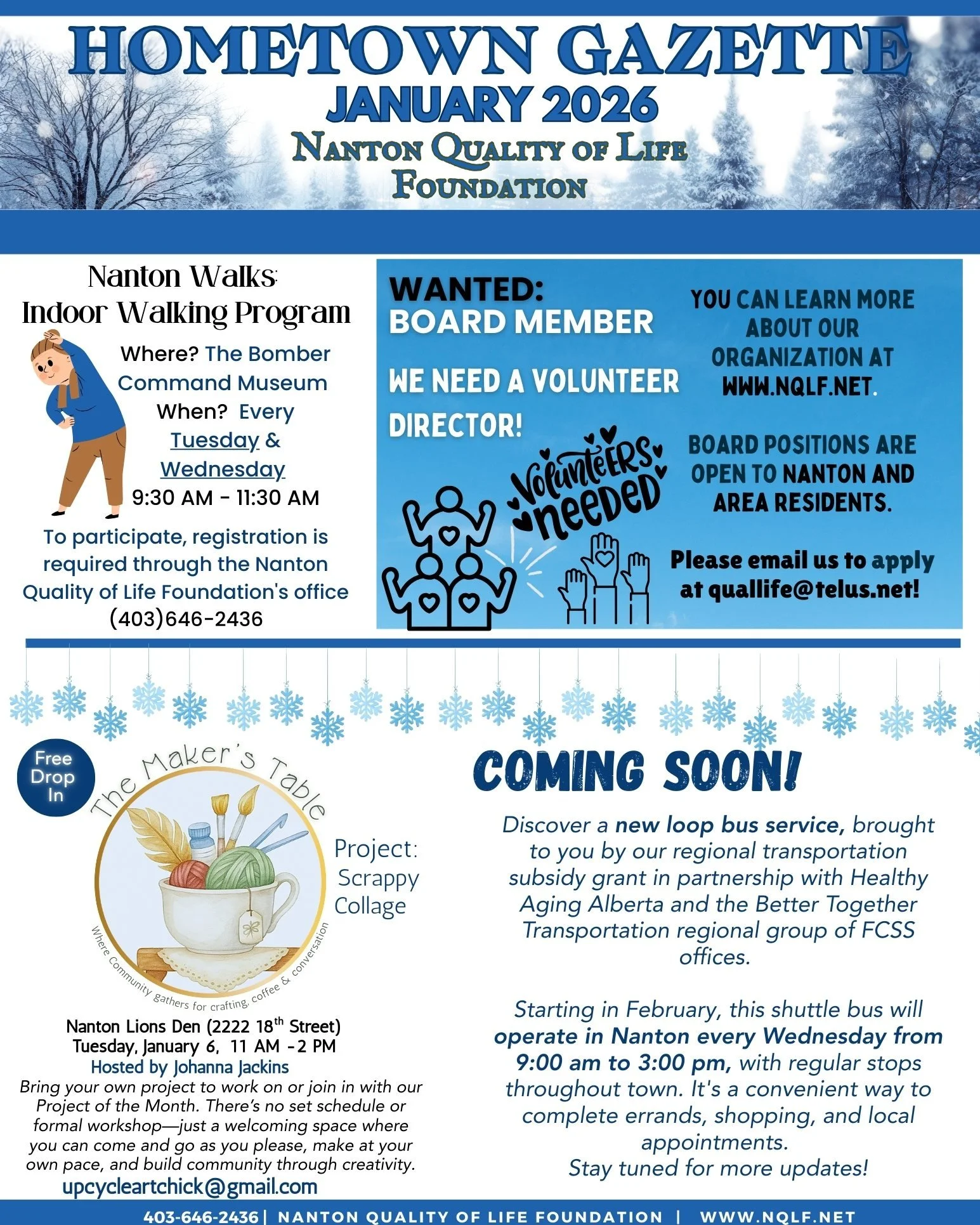 ❄️ January is full of connection, care, and community at NQLF! ❄️

From Snow Angels lending a hand after snowfall, to indoor walking at the Bomber Command Museum, creative connection at The Maker&rsquo;s Table, and exciting updates on local transport