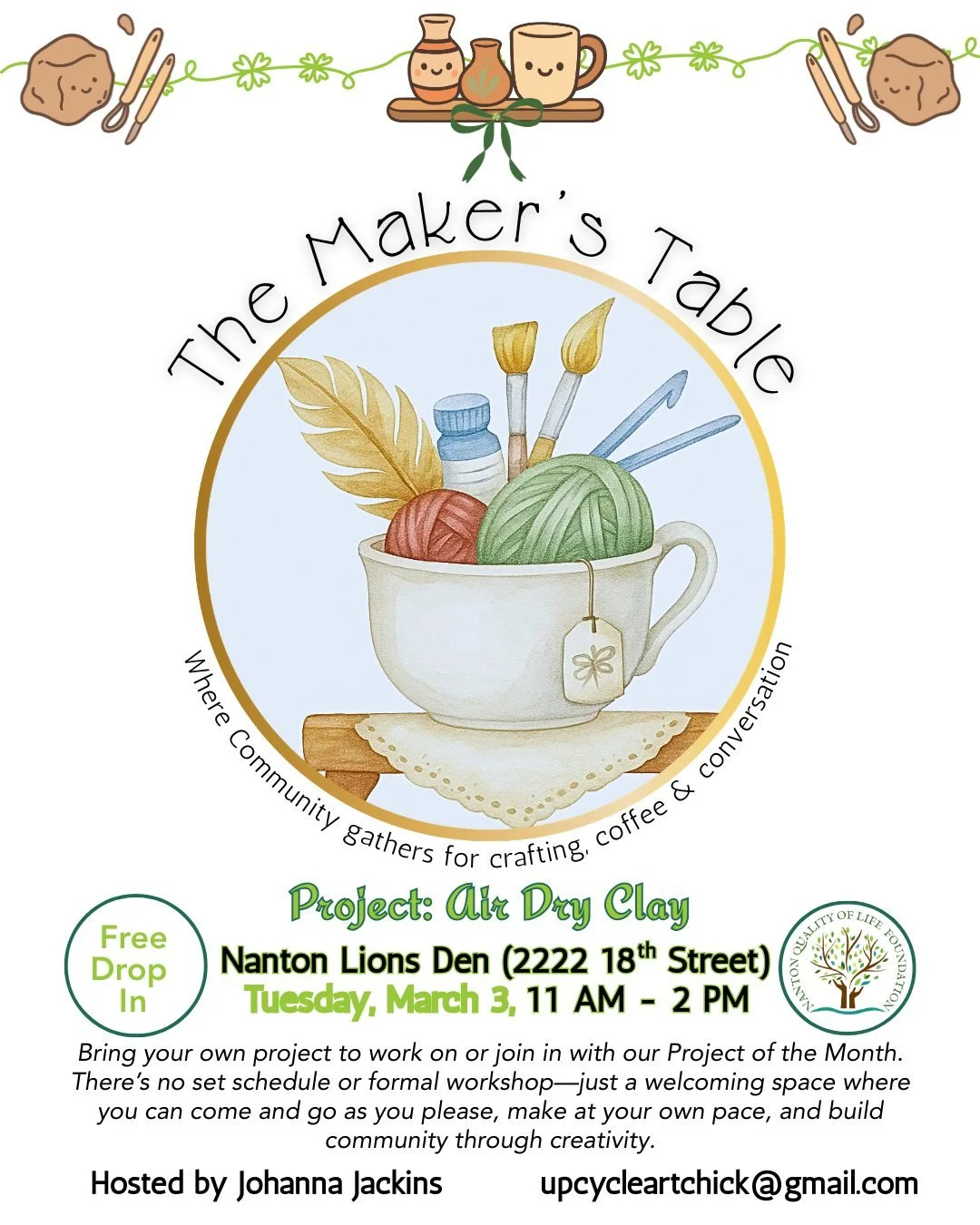 ✨ TOMORROW! Get Creative at The Maker's Table! ✨
Looking to add a little more colour and community to your week? Join us for The Maker&rsquo;s Table, hosted by the wonderful Johanna Jackins! 🎨

Whether you're a seasoned pro or just looking to try so