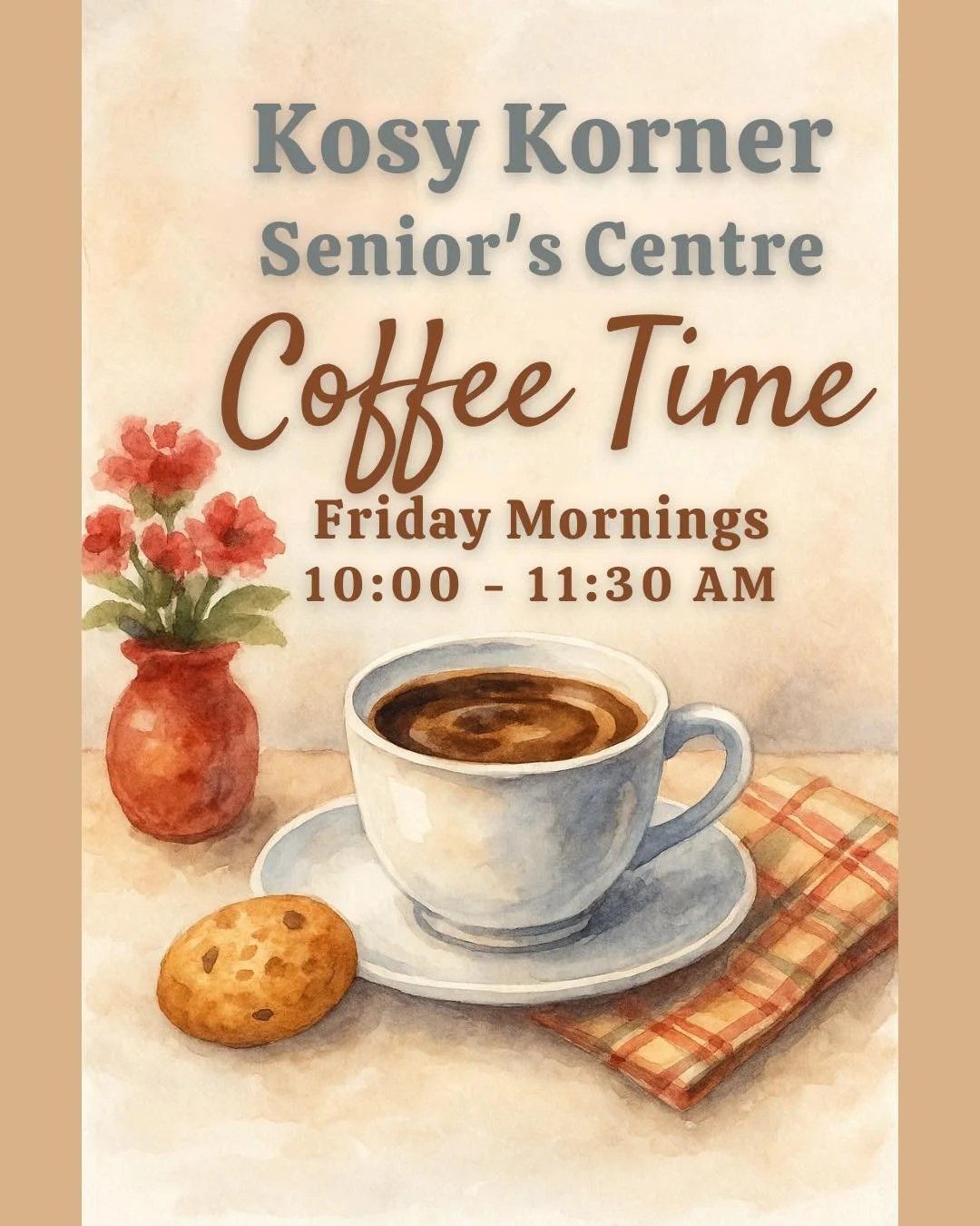 ☕💬 Coffee, Chats &amp; Community Vibes! 
Start your Friday with a warm cup and even warmer company at Coffee Time at Kosy Korner in Nanton! 

🕙 Fridays | 10:00 AM &ndash; 11:30 AM 
📍 Kosy Korner, Nanton 

Whether you're reconnecting with familiar 