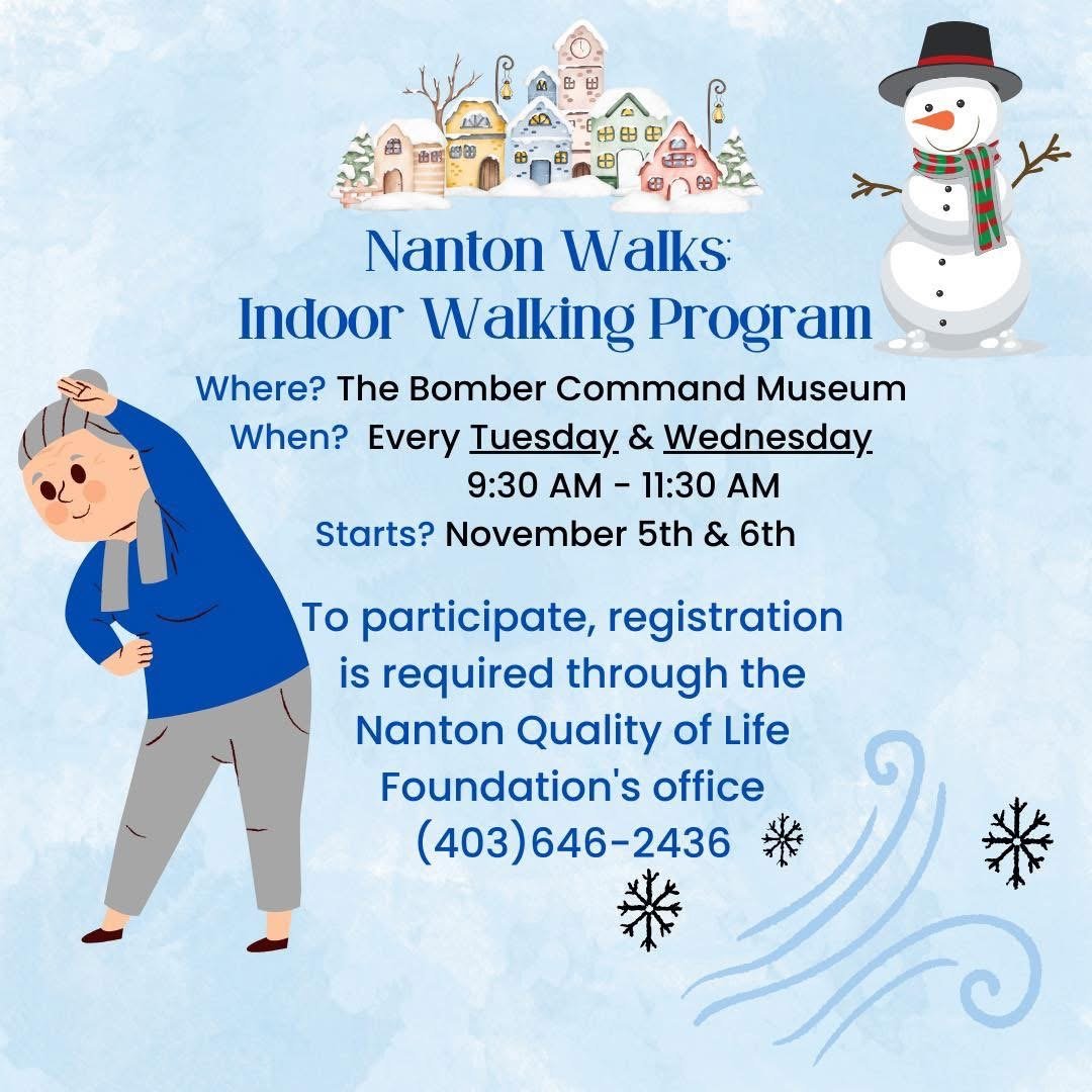 🚶&zwj;♀️ Nanton Walks is back! 🍂
Looking for a fun, social way to stay active as the weather cools down? Join the Indoor Walking Program at the Bomber Command Museum!

📍 Where: Bomber Command Museum
🗓️ When: Every Tuesday &amp; Wednesday
⏰ 9:30 A