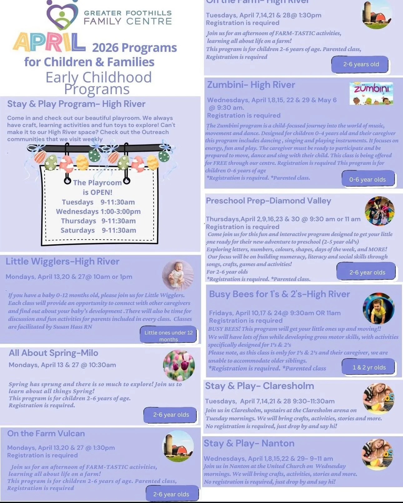 Spring is just around the corner, and the Greater Foothills Family Centre has a packed calendar for April 2026! 🌸 Whether you are looking for playgroups, parenting support, or creative clubs for the older kids, there is something for everyone across