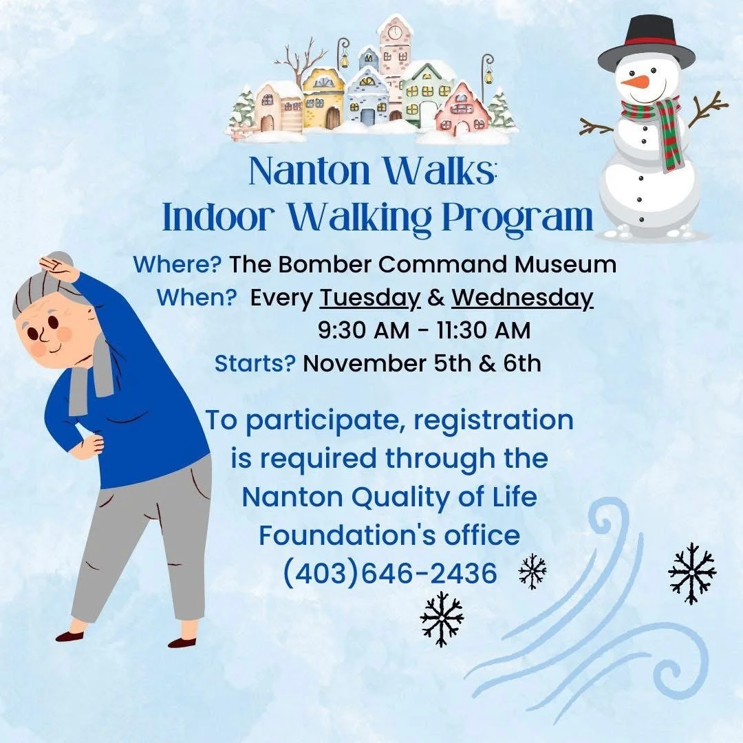 🚶&zwj;♀️ Nanton Walks is back! 🍂
Looking for a fun, social way to stay active as the weather cools down? Join the Indoor Walking Program at the Bomber Command Museum!

📍 Where: Bomber Command Museum
🗓️ When: Every Tuesday &amp; Wednesday
⏰ 9:30 A