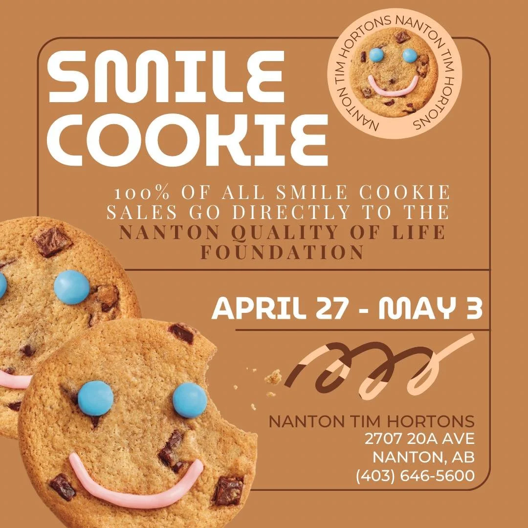 Get Ready to Smile, Nanton! 🍪💙✨

The Tim Hortons Smile Cookie campaign is back! 🥳🙌

We are so incredibly grateful that 100% of proceeds from our local Nanton Tim Hortons go directly to the Nanton Quality of Life Foundation! 🏠💖 

Every single co