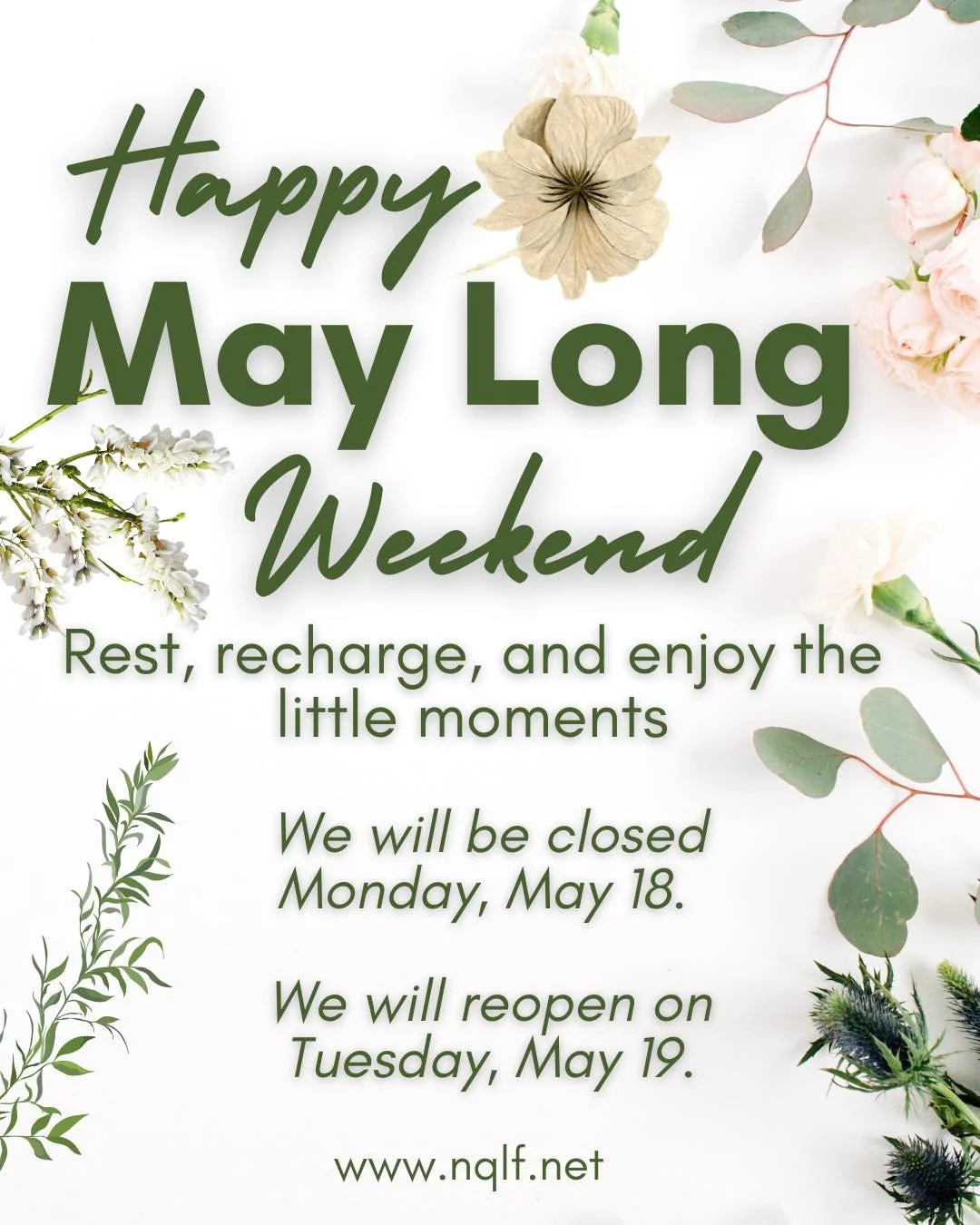 Happy May Long Weekend, Nanton! 🌷

As the garden starts to bloom and the days stretch a little longer, we hope you take this Victoria Day long weekend to truly rest, recharge, and enjoy the little moments that make our community so special. 

Whethe