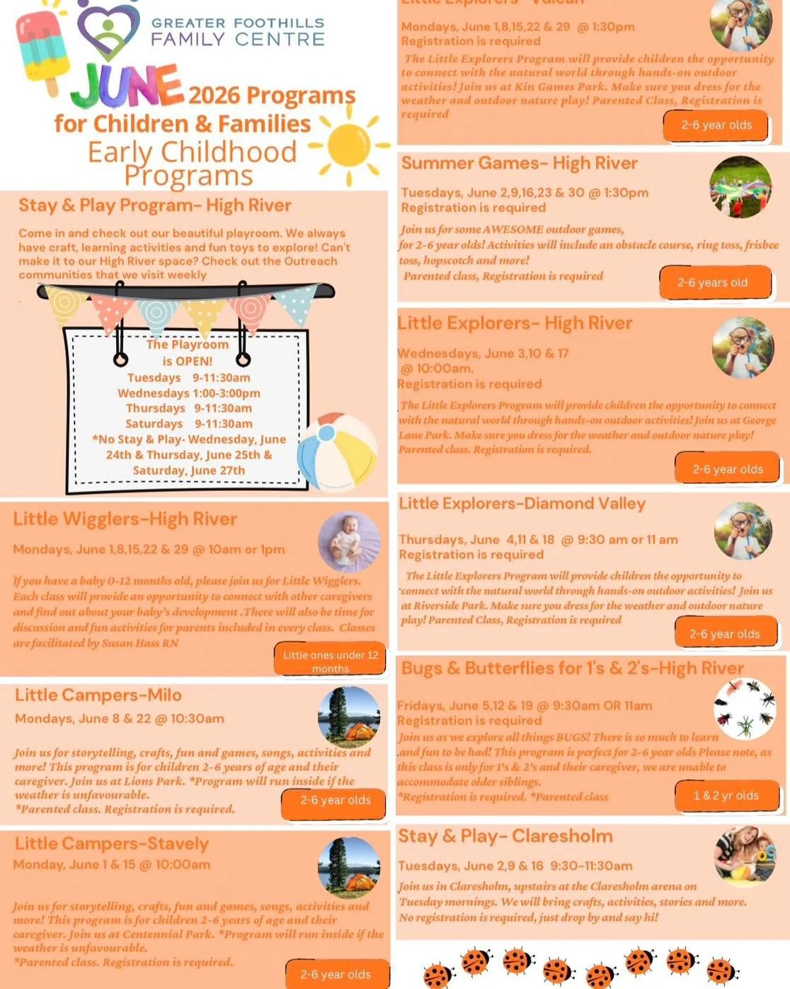 June Fun is Just Around the Corner☀️

Hello, neighbours! As we head into a beautiful new month, our friends at the Greater Foothills Family Resource Network have put together a fantastic lineup of free programs, activities, and support for local fami