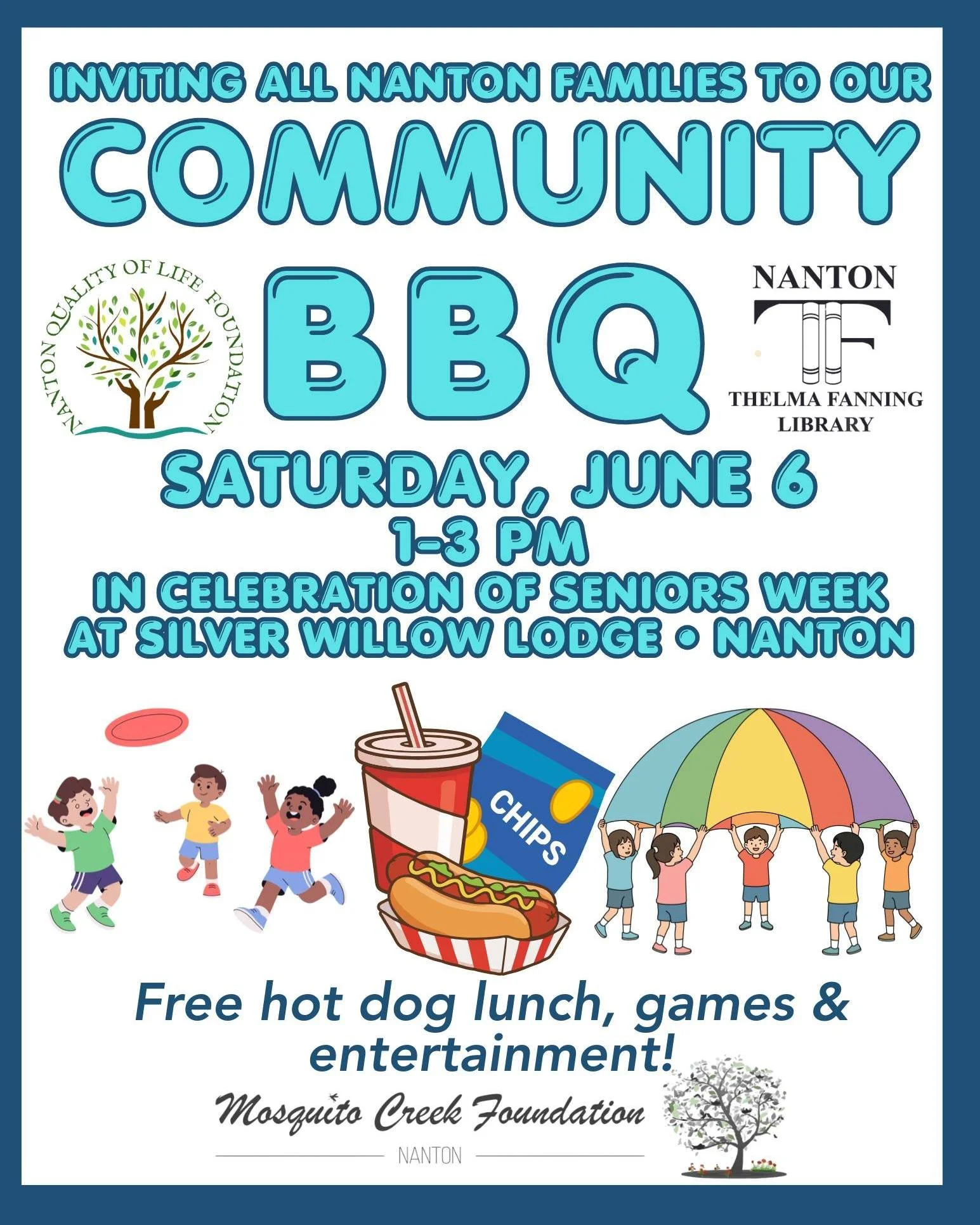 🍔 Community BBQ in Nanton!

Let&rsquo;s celebrate Seniors Week together! We&rsquo;re inviting all Nanton families for an afternoon of food, fun, and connection at the Silver Willow Lodge.

&bull; When: Saturday, June 6 | 1:00 PM &ndash; 3:00 PM
&bul