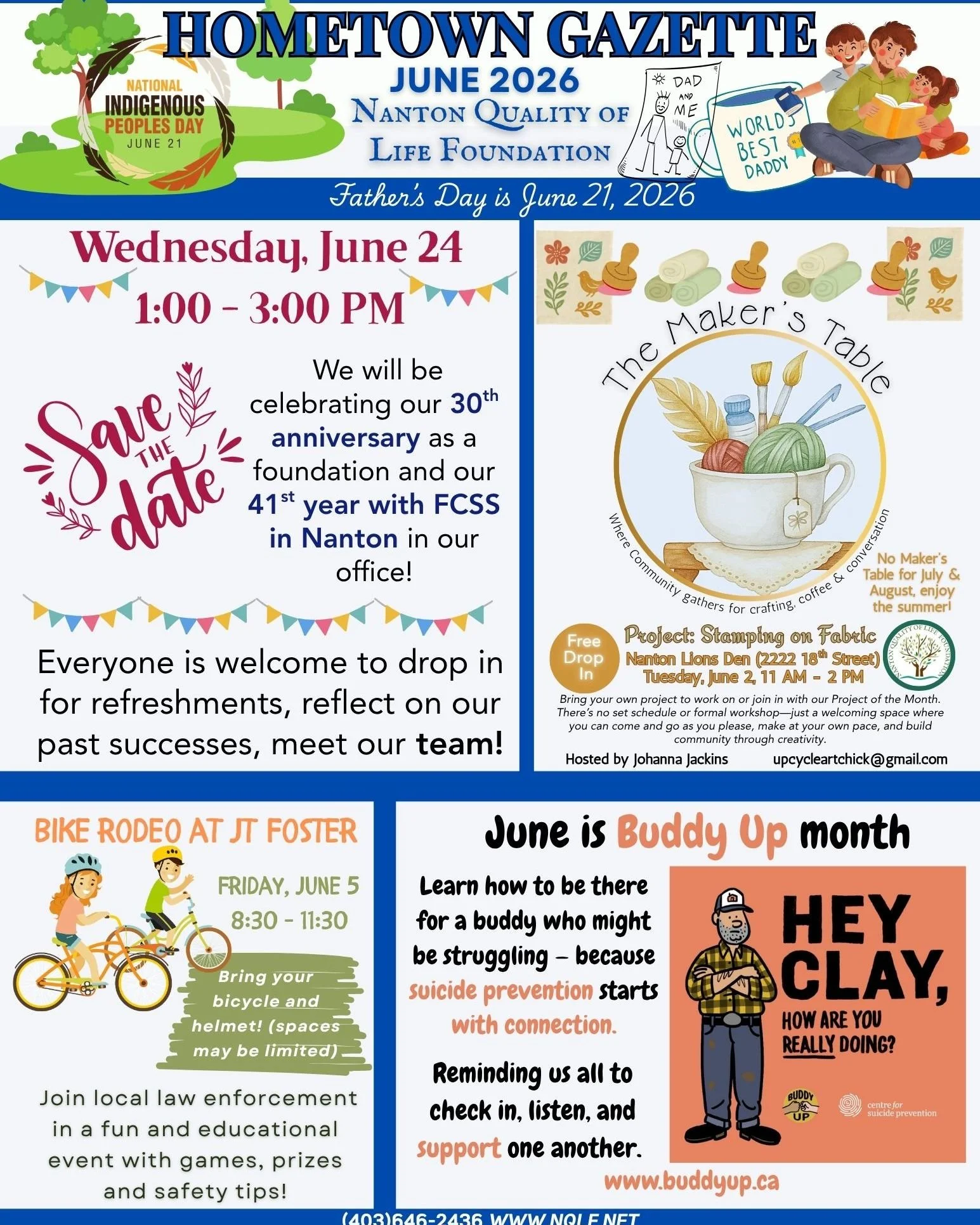 🌾 What&rsquo;s Happening in Nanton This June! 🌾

Our new community calendar is packed with ways to connect, learn, and celebrate together. Here is your quick look at what the Nanton Quality of Life Foundation and our local partners have lined up fo