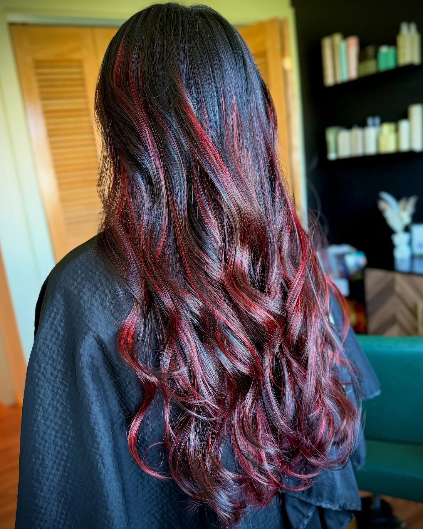 Red balayage for my client ❤️💋#okinawahairstylist #okinawahair