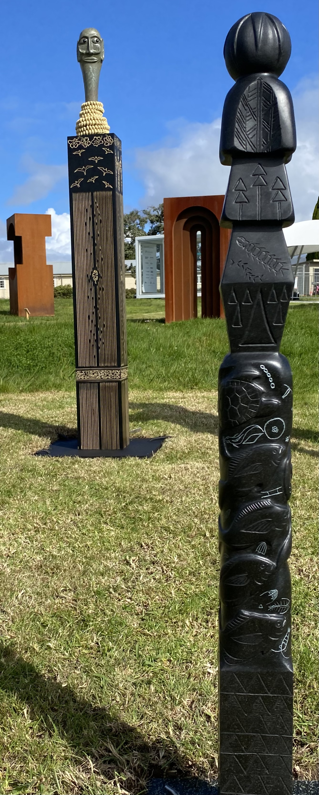 Talking Stick, Council of Ancestors, 2023. Black Granite, POA.