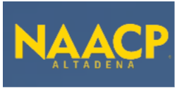 NAACP Altadena logo with yellow text on a blue background.