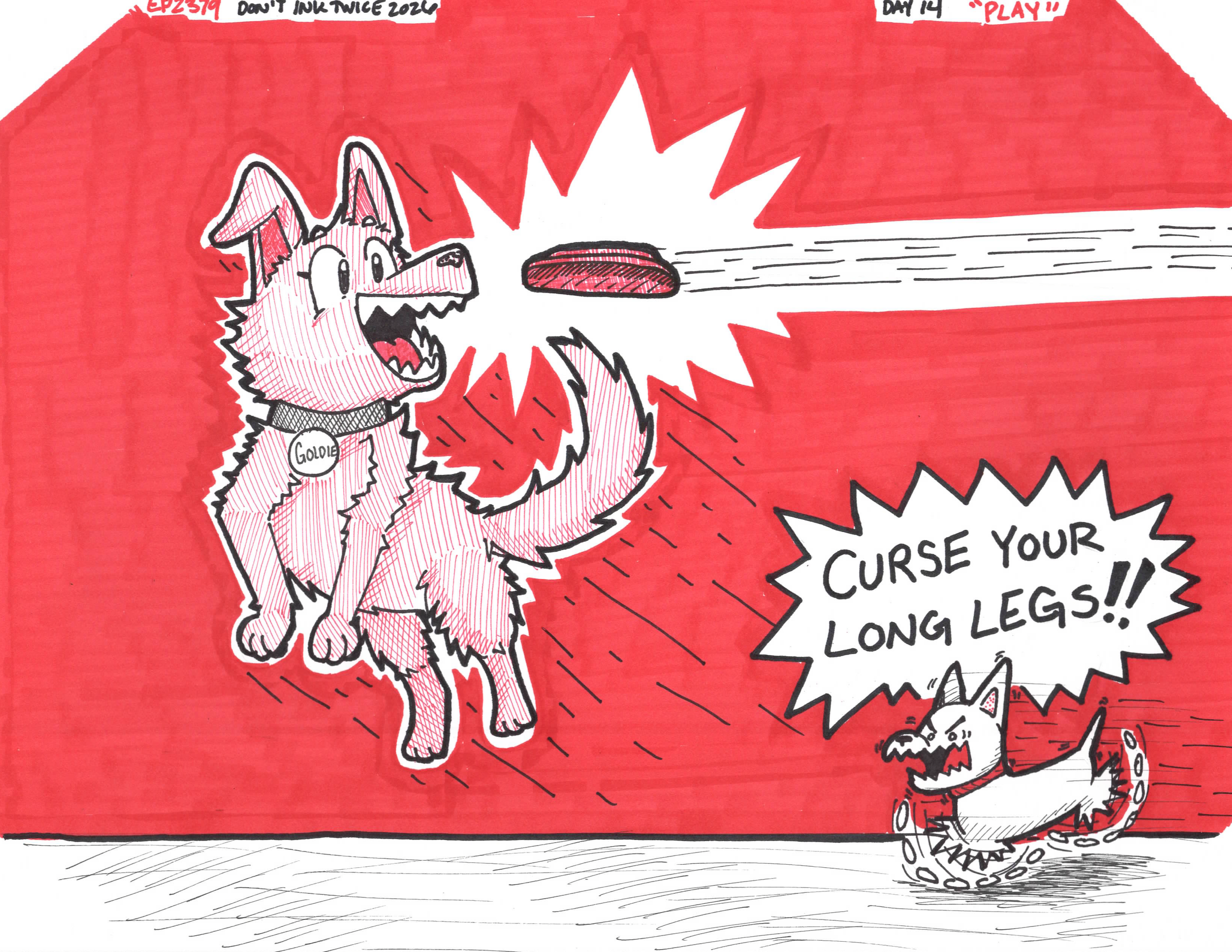 Not entirely sure where these two dogs came from, but their antics are something that I get little joys at imagining. Just a nice game of Frisbee toss with a dog that can run like the wind and one who can run their mouths off.

Go long, Doodlers! 
Ha