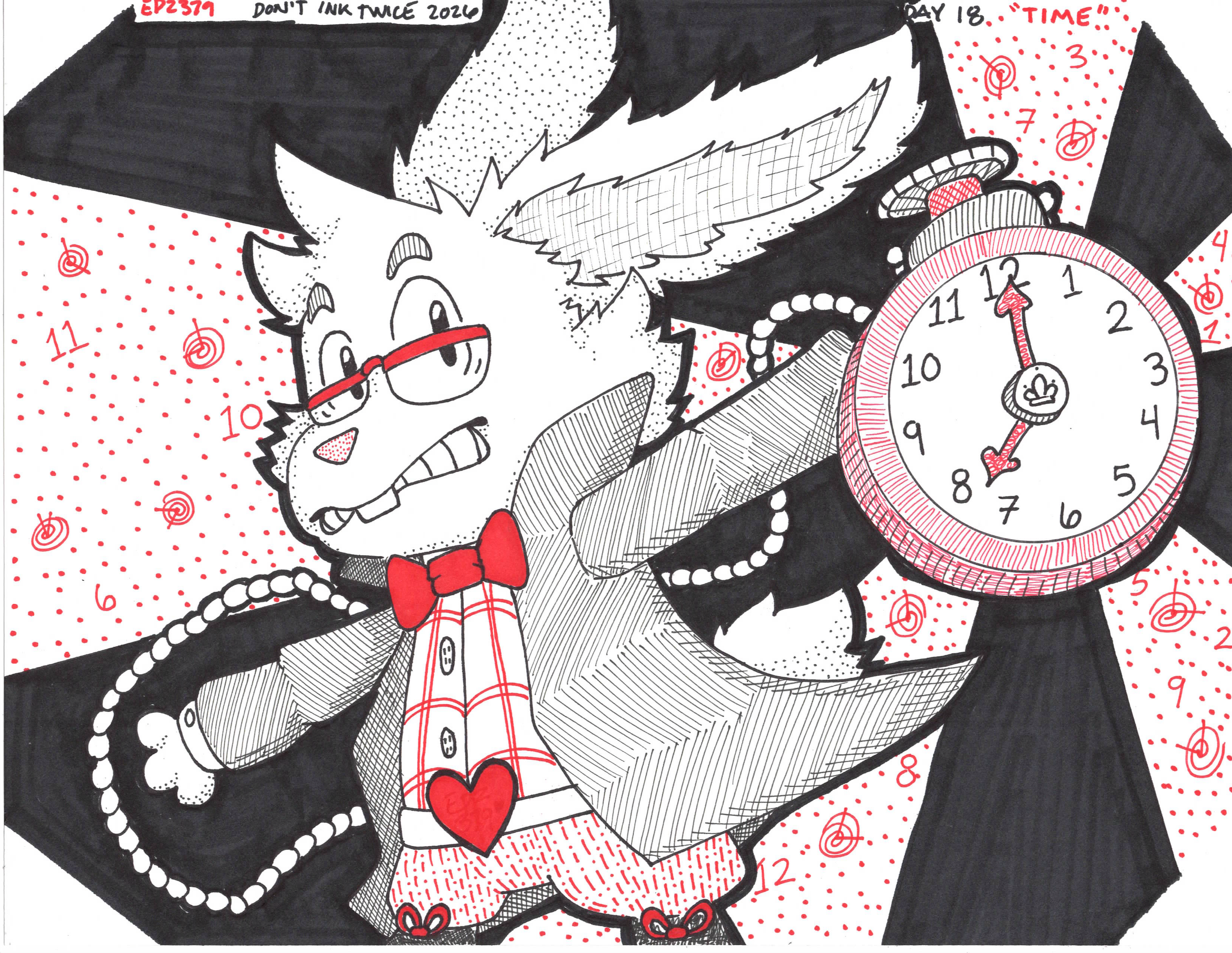 Revisiting my rendition of the White Rabbit has always been a staple of these challenges, and with each time I draw them, I get new ideas for the kind of character he is, as a resident of a Wonderland whose origins are based on misalignment.

Watch t
