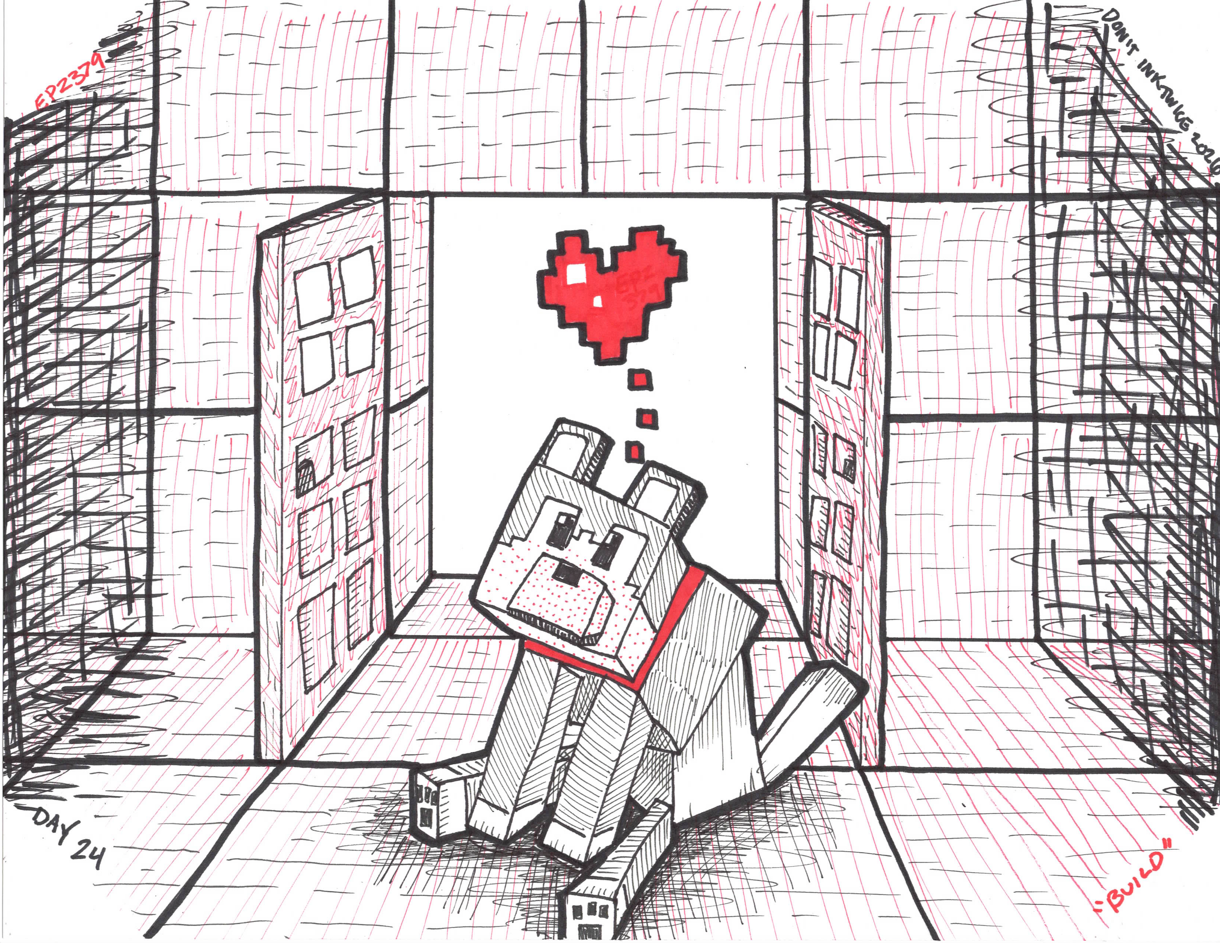 There's nothing quite like building your first Minecraft house. Bare bones, nothing else to it, and taming your first wolf to go on all kinds of adventures together.

Get crafty, Doodlers!
Happy #dontinktwice!